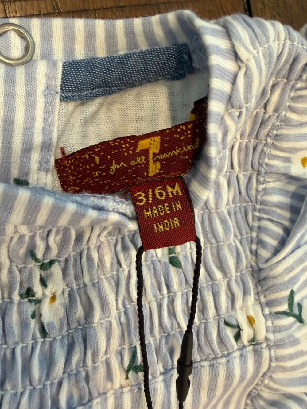 NWT - 7 For All Mankind Blue and White Striped Floral Ruffle Footie